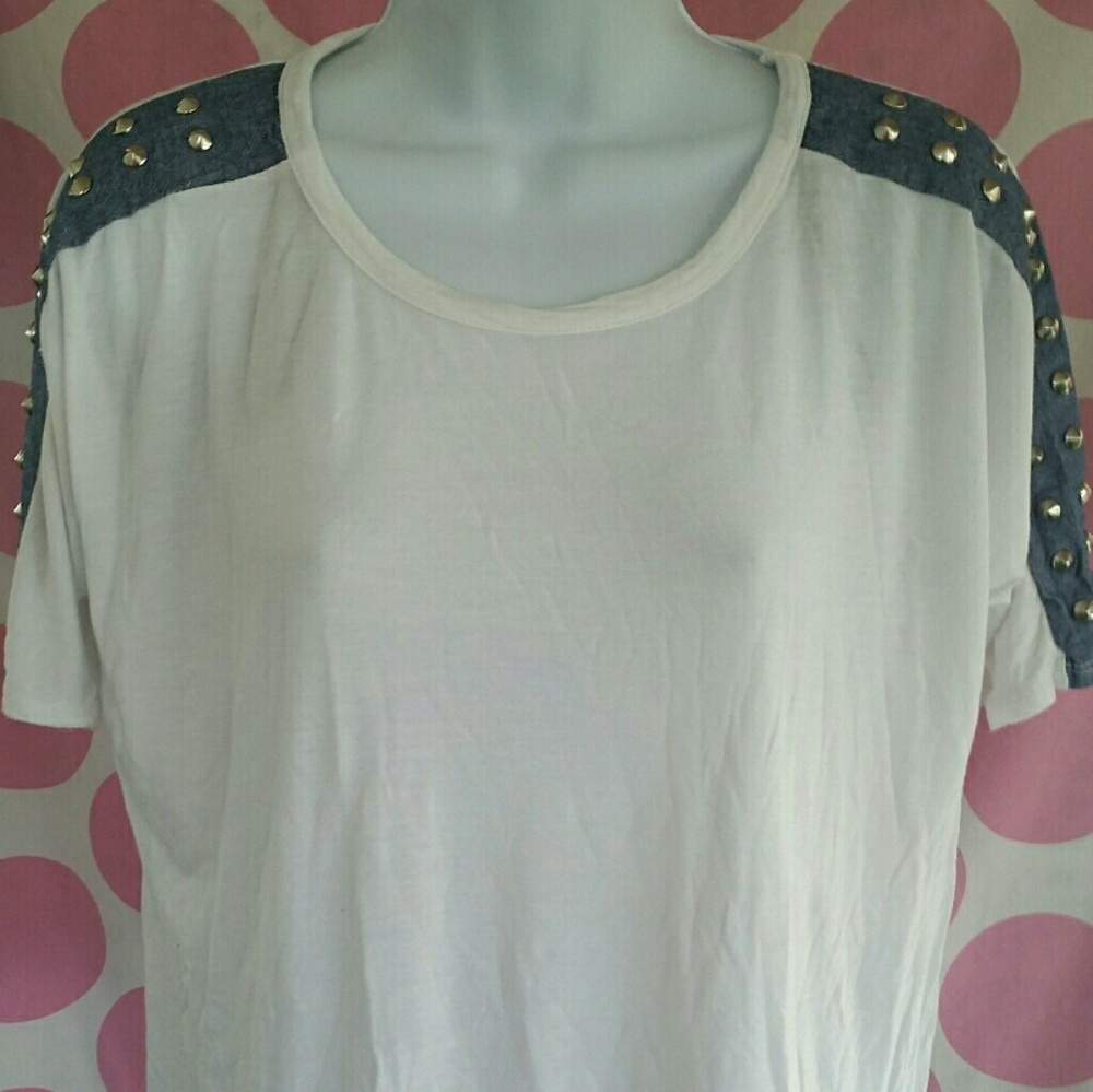 Forever 21 Blue Jean & Stud Shoulders Top